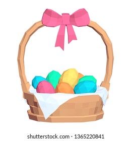 Backet with Easter eggs, low-poly vector illustration