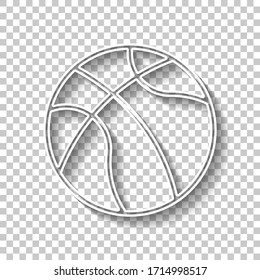 backetball, linear sport logo, simple ball. White outline sign with shadow on transparent background