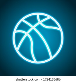 backetball, linear sport logo, simple ball. Neon style. Light decoration icon. Bright electric symbol
