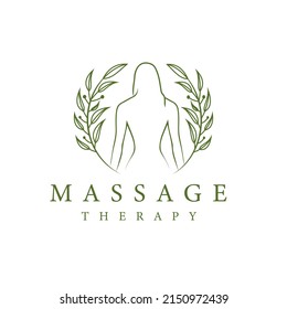 Back-facing female massage therapy logo vector illustration