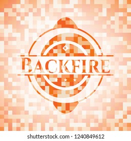 Backfire abstract orange mosaic emblem with background