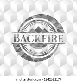 Backfire grey badge with geometric cube white background