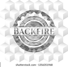 Backfire grey emblem with geometric cube white background