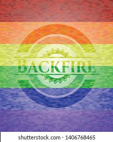 Backfire on mosaic background with the colors of the LGBT flag
