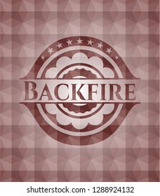 Backfire red emblem with geometric background. Seamless.