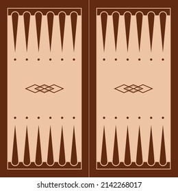 Backgammon Board For Playing With Chips And Dice Vector Illustration. Abstract Brown Traditional Texture For Table Or Wooden Box, Vintage Colored Gaming Club Object Background. Entertainment Concept