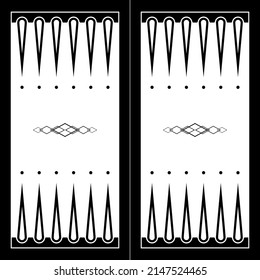 Backgammon board for playing with chips and dice vector illustration. Abstract black traditional texture for table or wooden box, vintage colored gaming club object background. Entertainment concept