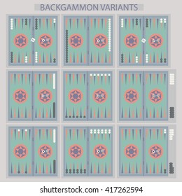 Backgammon boards and variants. Vector illustration.