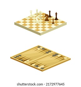 Backgammon and chess strategy board games set vector illustration svg
