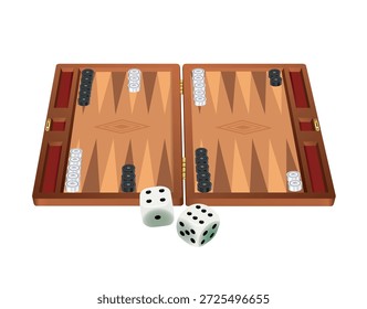 Backgammon with dice isolated on a white background. Vector 3d illustration