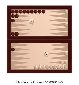 backgammon game challenge broun white isolated and game cubes