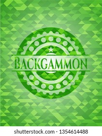 Backgammon green emblem with mosaic ecological style background