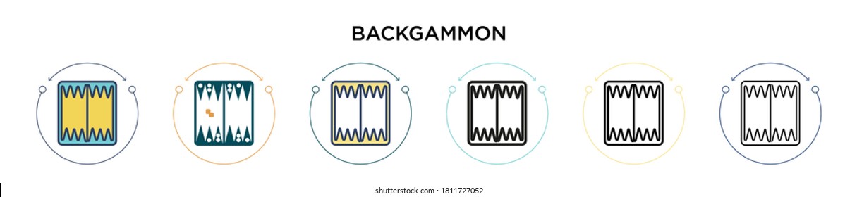 Backgammon icon in filled, thin line, outline and stroke style. Vector illustration of two colored and black backgammon vector icons designs can be used for mobile, ui, web