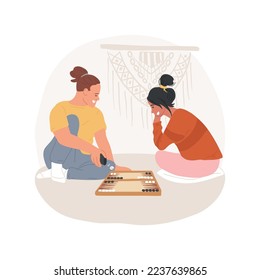 Backgammon isolated cartoon vector illustration. Happy couple playing backgammon together, mind challenge, brain and board games, mental development, leisure activity vector cartoon.