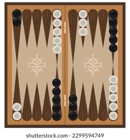 Backgammon on a white background. Board game of backgammon for recreation. Vector illustration.