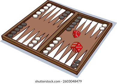 Backgammon on a white background. Board game of backgammon for recreation. Vector illustration.