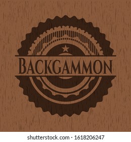 Backgammon retro style wooden emblem. Vector Illustration.