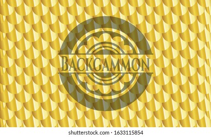 Backgammon shiny golden badge. Scales pattern. Vector Illustration. Detailed.