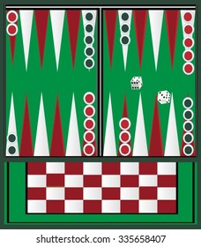 Backgammon table with green and red