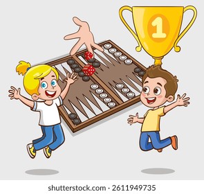 Backgammon tournament poster for kids vector illustration