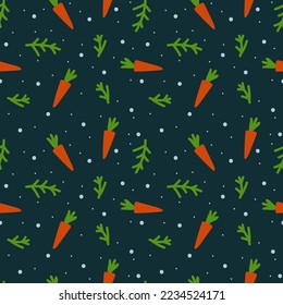 Background 2023 with cute Christmas trees and carrots. Merry Christmas and Happy New Year for posters, holiday covers and textiles. Vector illustration