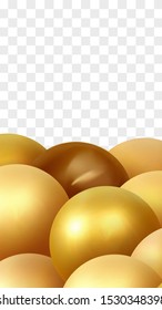 Background with 3d balls. Round Sphere of geometric objects, pearl made of metal and plastic. Template with transparency for social media story, social networks. vector illustration