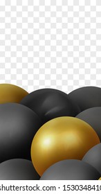 Background with 3d balls. Round Sphere of geometric objects, pearl made of metal and plastic. Template with transparency for social media story, social networks. vector illustration