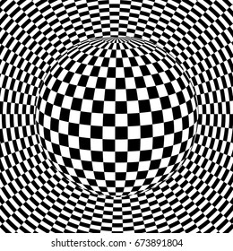 Background 3d black and white, checkered distorted space, vector illustration