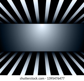 Background 3d black and white striped wiith banner, vector illustration.