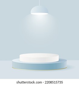 Hintergrund 3D blaues Podium und minimale blaue Bühnenszene, abstrakter Hintergrund 3D-Darstellung abstrakter Bühnenform blaues pastellfarbenes Podium. Stufe 3d für Produkte in der Podiumszene. Vektorgrafik