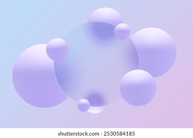 Background 3d geometric circle and sphere with glass round banner in the center.