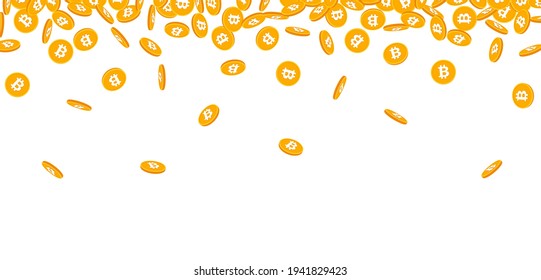 Background with 3d golden Bitcoin coins. Vector illustration.
