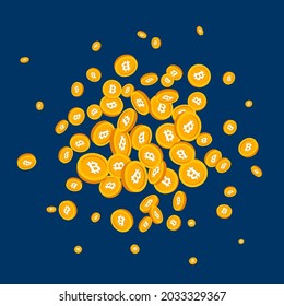 Fondo con monedas de Bitcoin doradas en 3d. Ilustración vectorial.