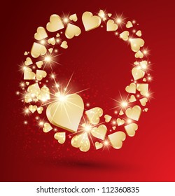 Background 3d golden hearts. Vector
