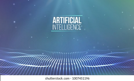Background 3d grid. Ai tech wire network futuristic wireframe. Artificial intelligence . Cyber security background Vector illustration