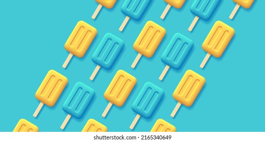Background with 3d ice cream pattern, stripe of sweets