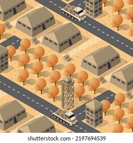 Background 3D illustration army armed  troop isometric armed military transport objects and war equipment force  graphic elements tank  machine 