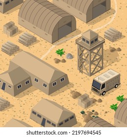 3D-Illustrationsarmee bewaffnete Truppen bewaffnete isometrische bewaffnete militärische Transportobjekte und Kriegsausrüstungsgewehre grafische Elemente-Panzermaschine 