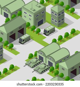 Antecedentes Ilustración 3D Ejército tropas armadas isométricas objetos de transporte militar y equipo de guerra fuerza elementos gráficos máquina de tanques 