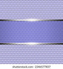 Background 3d metallic banner on perforated purple pattern, vector illustration.