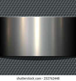 Background 3d metallic banner on seamless grey pattern, vector illustration.