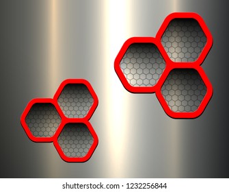 Background 3D metallic with hexagons panel, vector illustration