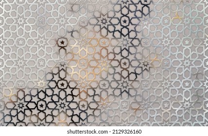 Background with 3d pattern in Islamic ornament vector style. Ramadan round pattern elements. Persian motif style. Geometric circular ornamental for your design.