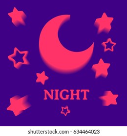 Background with 3d pink stars and moon