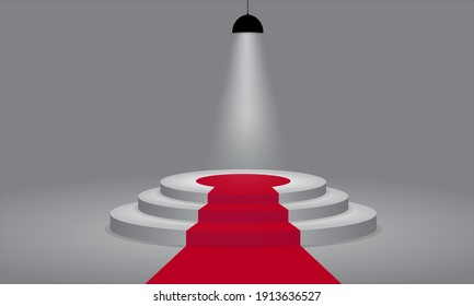 Fondo de podio 3D con luz spot y diseño vectorial de alfombra roja