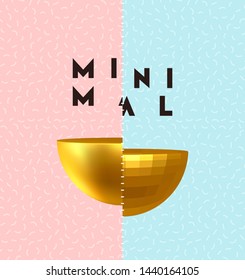 Background with 3d realistic semi sphere. Gold half ball. Trendy minimal design.