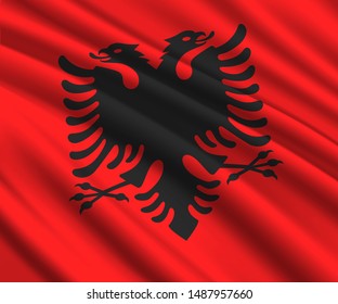 Background with 3d waving flag of Albania