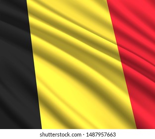 Background with 3d waving flag of Belgium