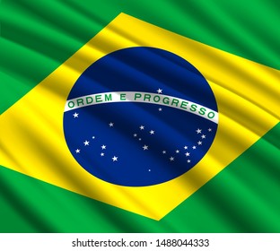 Background with 3d waving flag of Brazil