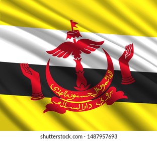 Background with 3d waving flag of Brunei
